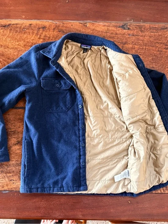 Worn Wear Patagonia Navy Fleece Shirt Jacket with Quilted Lining M - Picture 4 of 7